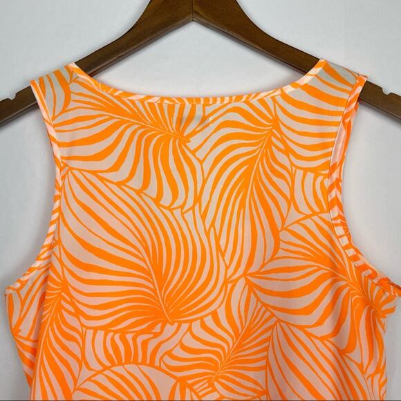 GAP | Neon Orange Tropical Leaf Print Sheer Pocket Sleeveless Tank - Picture 4 of 8